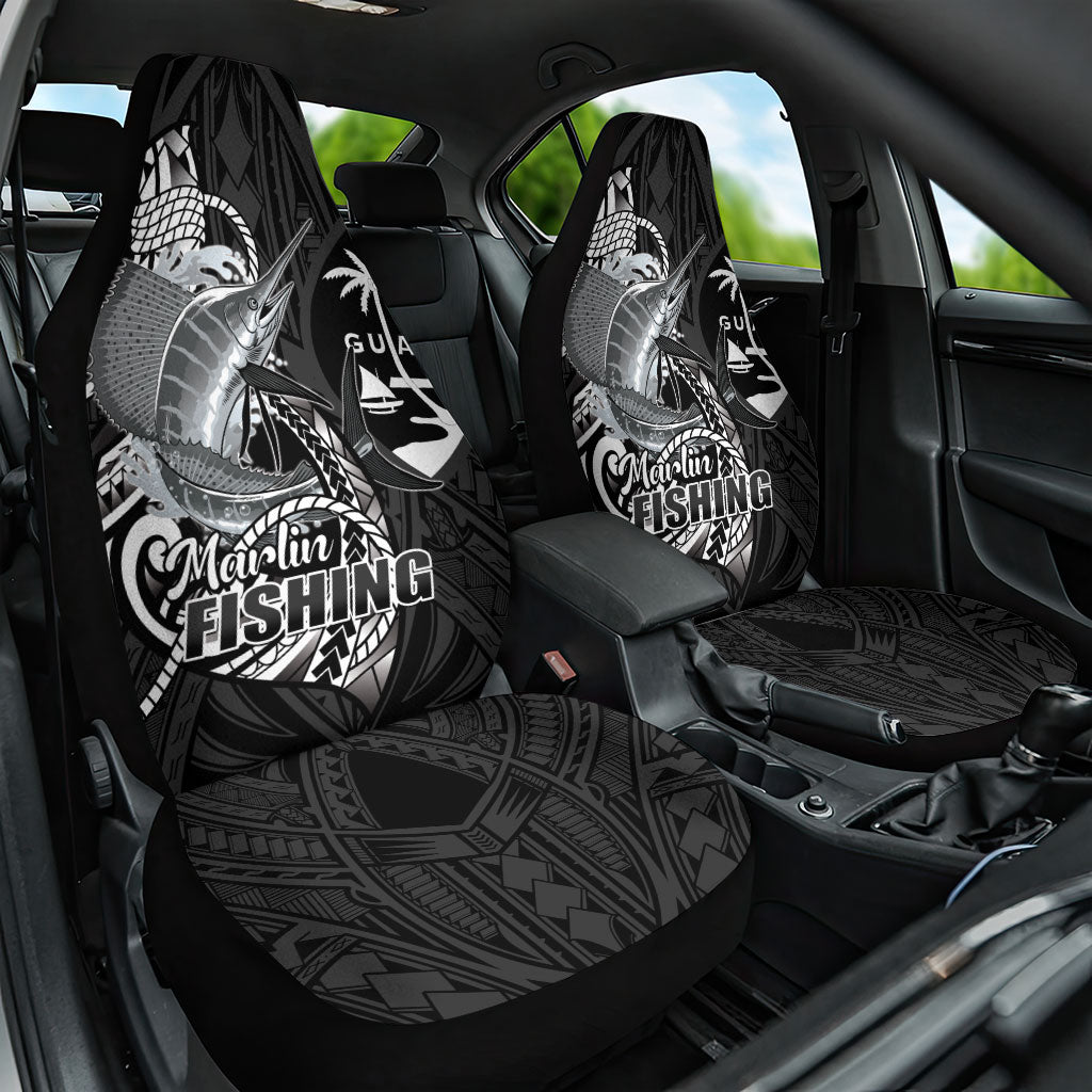 Guam Blue Marlin Fishing Car Seat Cover Guahan Fish Hook Tattoo Black Version LT14 One Size Black - Polynesian Pride