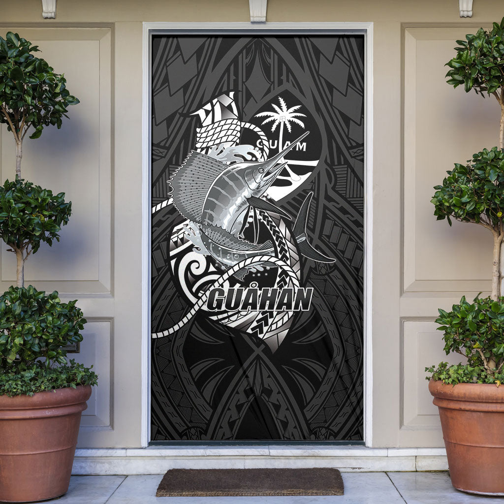 Guam Blue Marlin Fishing Door Cover Guahan Fish Hook Tattoo Black Version