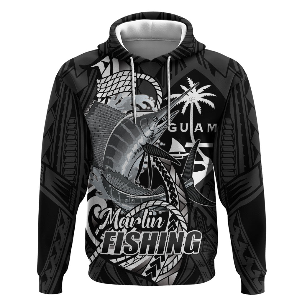 Guam Blue Marlin Fishing Hoodie Guahan Fish Hook Tattoo Black Version