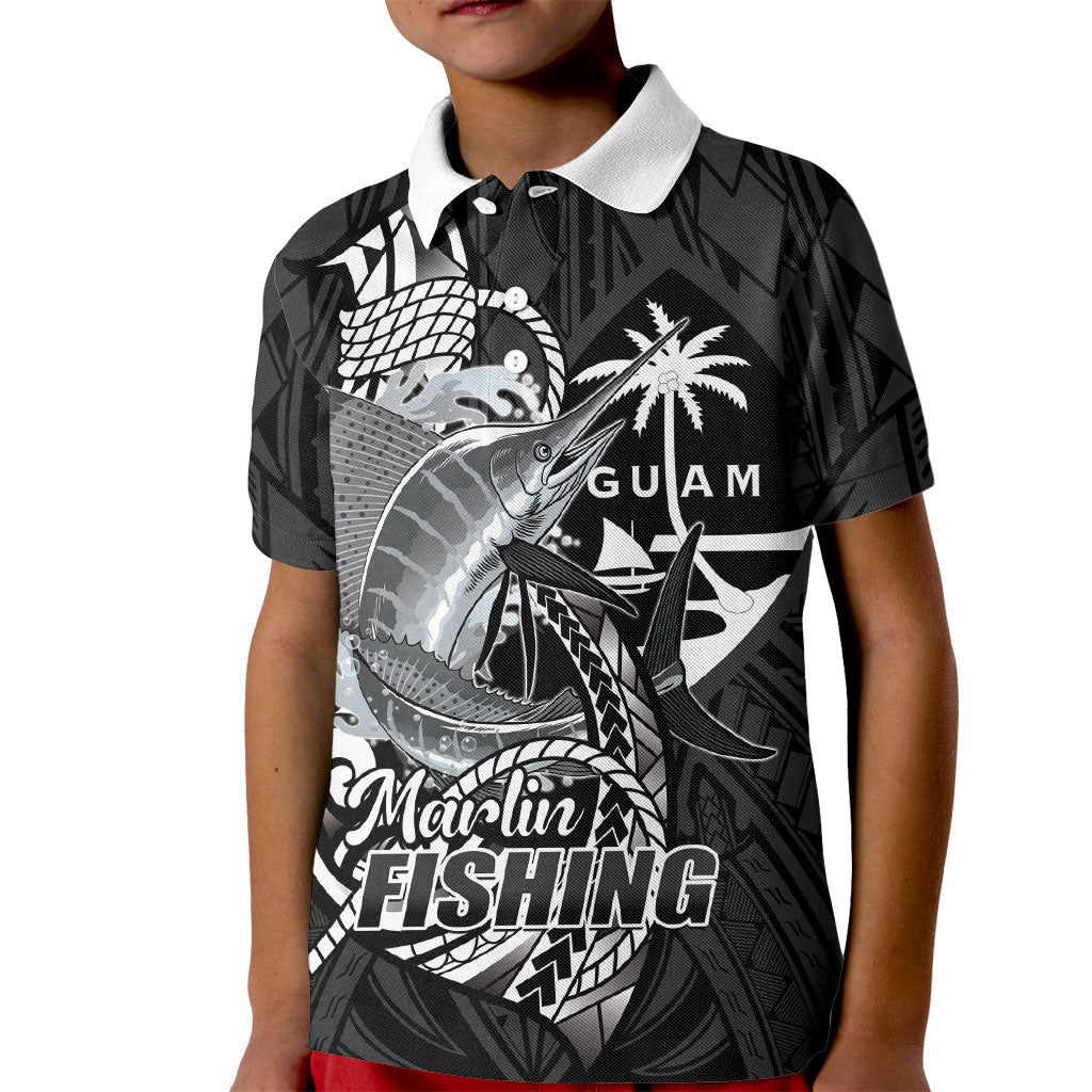 Guam Blue Marlin Fishing Kid Polo Shirt Guahan Fish Hook Tattoo Black Version LT14 Kid Black - Polynesian Pride