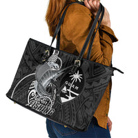 Guam Blue Marlin Fishing Leather Tote Bag Guahan Fish Hook Tattoo Black Version LT14 - Polynesian Pride