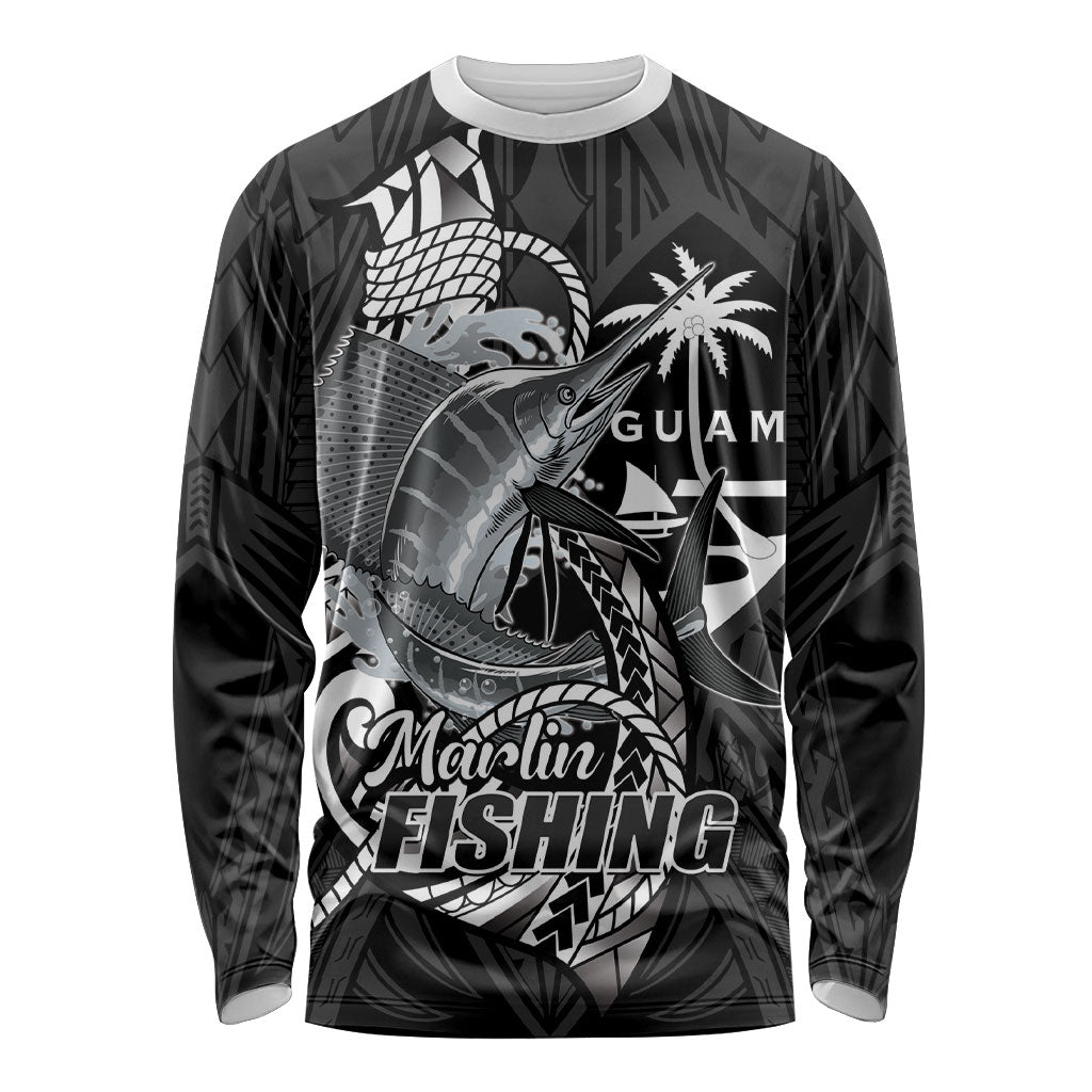 Guam Blue Marlin Fishing Long Sleeve Shirt Guahan Fish Hook Tattoo Black Version LT14 Unisex Black - Polynesian Pride
