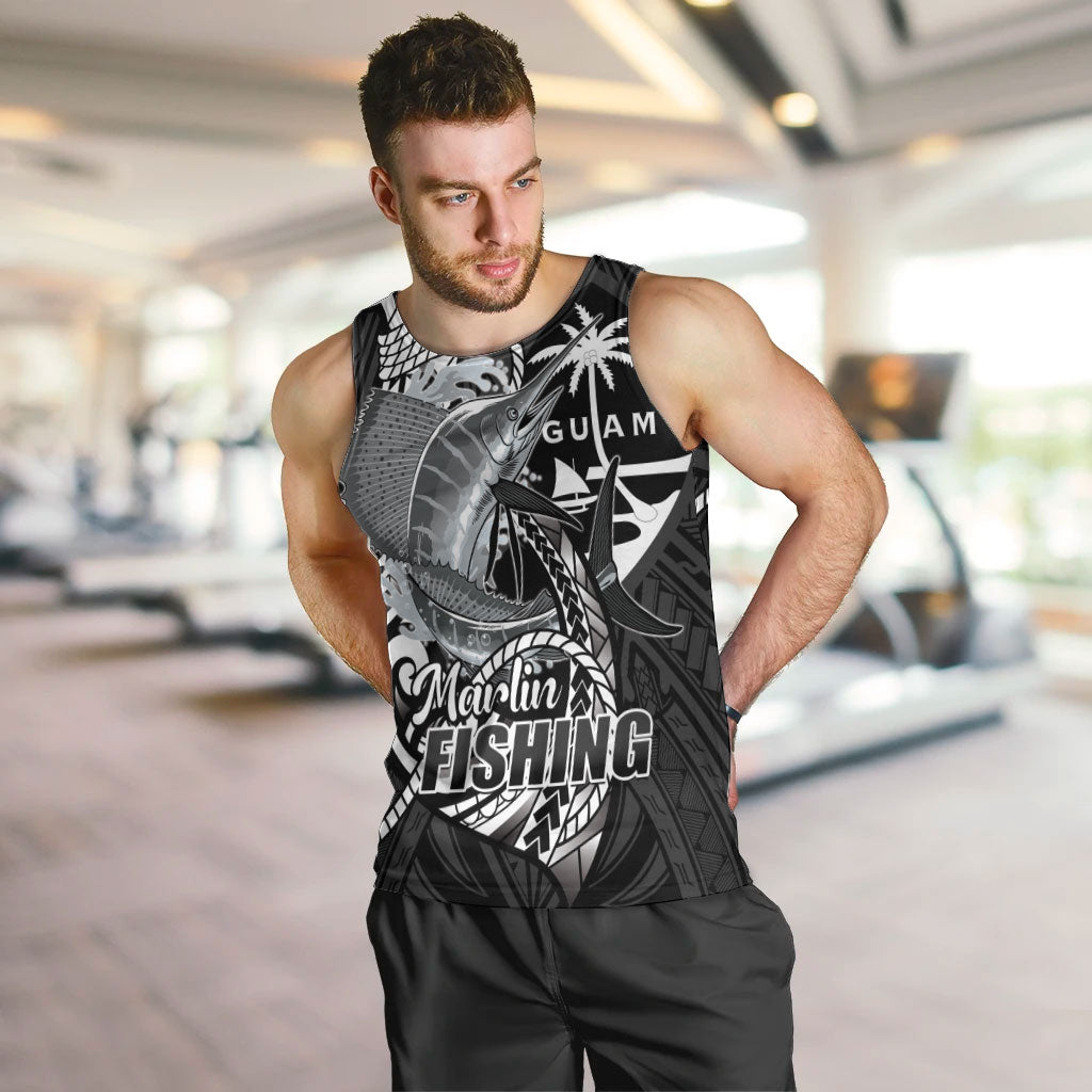 Guam Blue Marlin Fishing Men Tank Top Guahan Fish Hook Tattoo Black Version