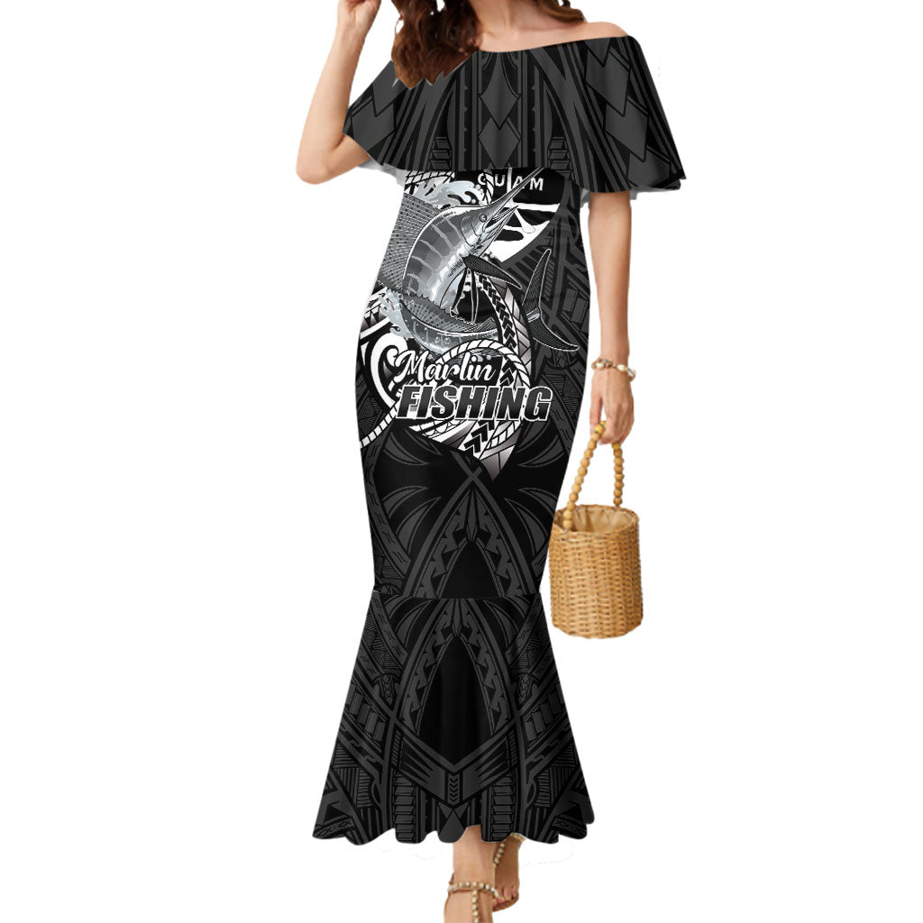 Guam Blue Marlin Fishing Mermaid Dress Guahan Fish Hook Tattoo Black Version LT14 Women Black - Polynesian Pride