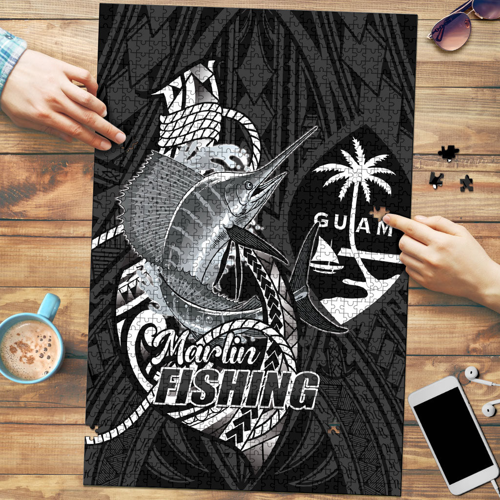 Guam Blue Marlin Fishing Puzzle Guahan Fish Hook Tattoo Black Version