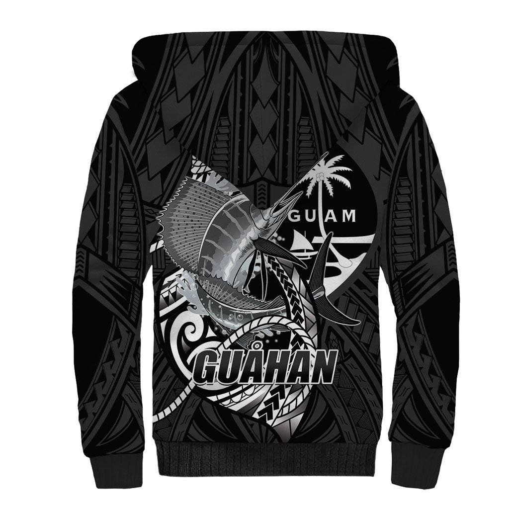 Guam Blue Marlin Fishing Sherpa Hoodie Guahan Fish Hook Tattoo Black Version LT14 - Polynesian Pride