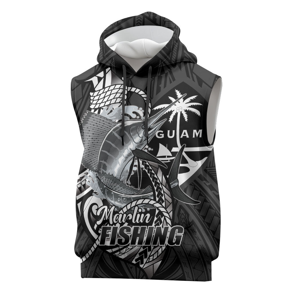 Guam Blue Marlin Fishing Sleeveless Hoodie Guahan Fish Hook Tattoo Black Version
