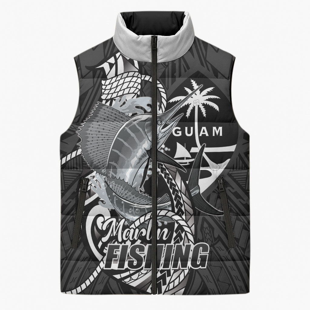 Guam Blue Marlin Fishing Sleeveless Puffer Jacket Guahan Fish Hook Tattoo Black Version LT14 Unisex Black - Polynesian Pride