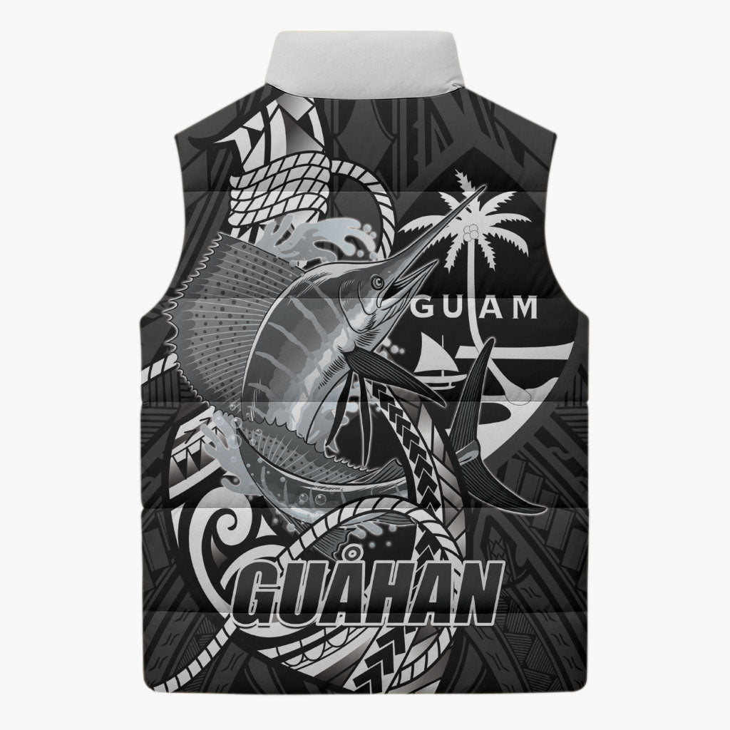 Guam Blue Marlin Fishing Sleeveless Puffer Jacket Guahan Fish Hook Tattoo Black Version LT14 - Polynesian Pride