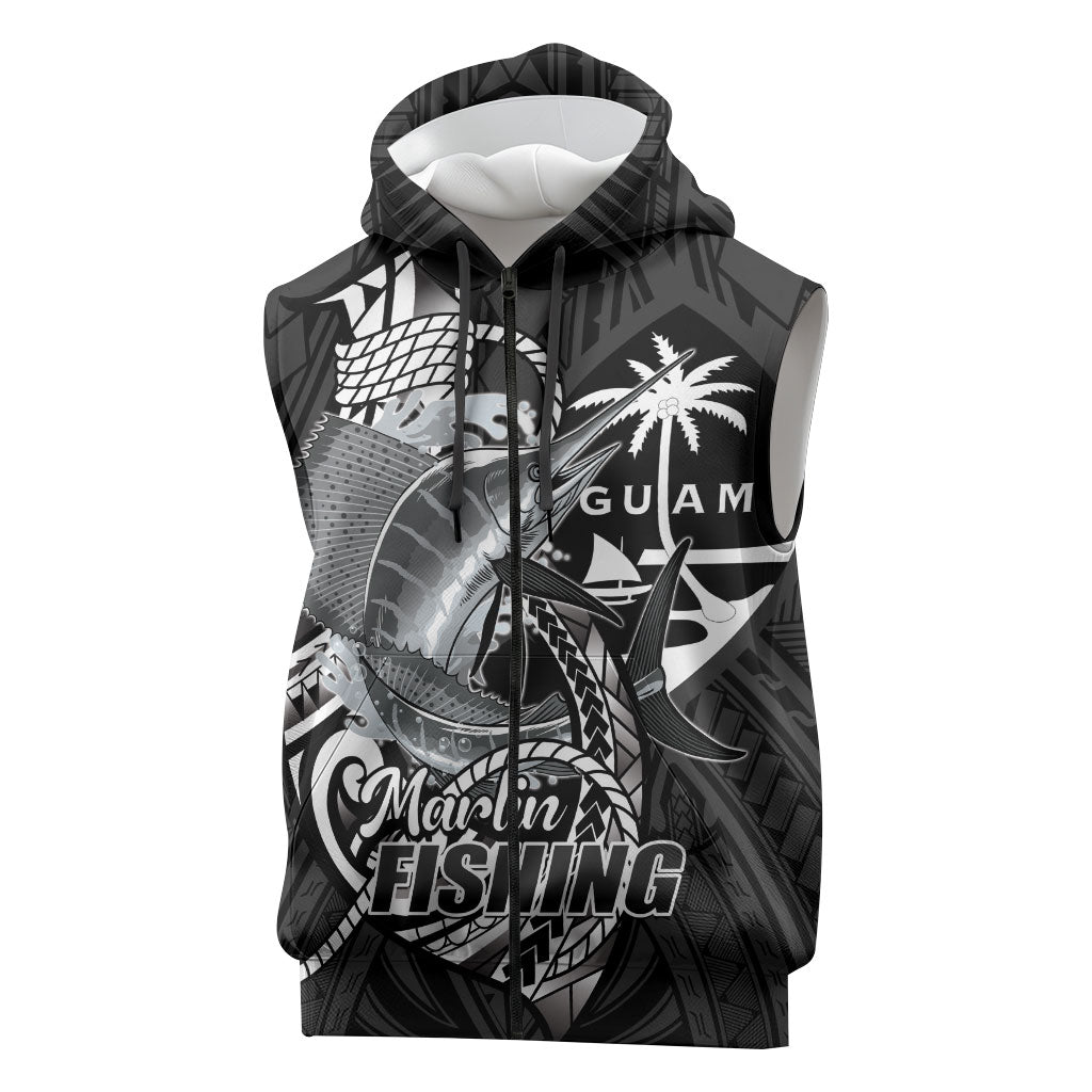 Guam Blue Marlin Fishing Sleeveless Zip Hoodie Guahan Fish Hook Tattoo Black Version