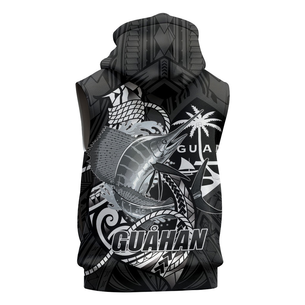 Guam Blue Marlin Fishing Sleeveless Zip Hoodie Guahan Fish Hook Tattoo Black Version LT14 - Polynesian Pride