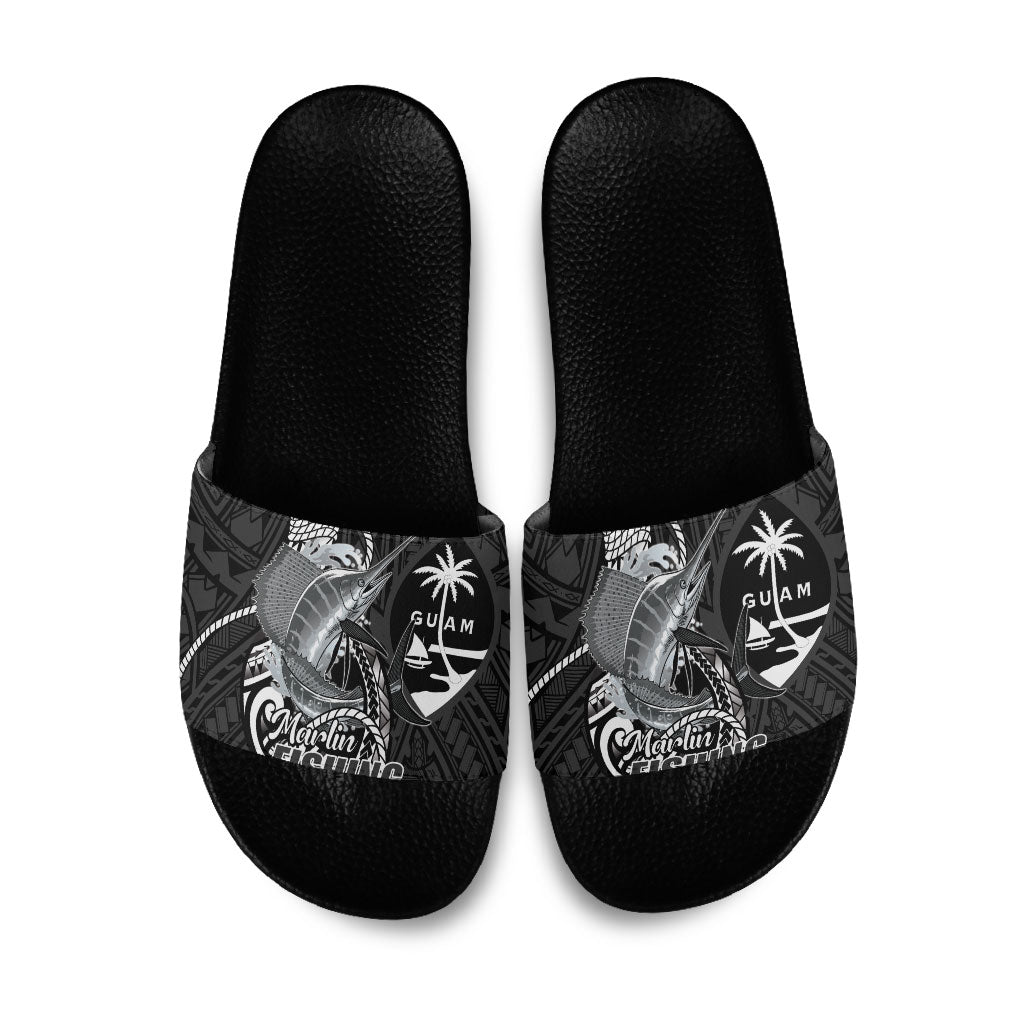 Guam Blue Marlin Fishing Slide Sandals Guahan Fish Hook Tattoo Black Version