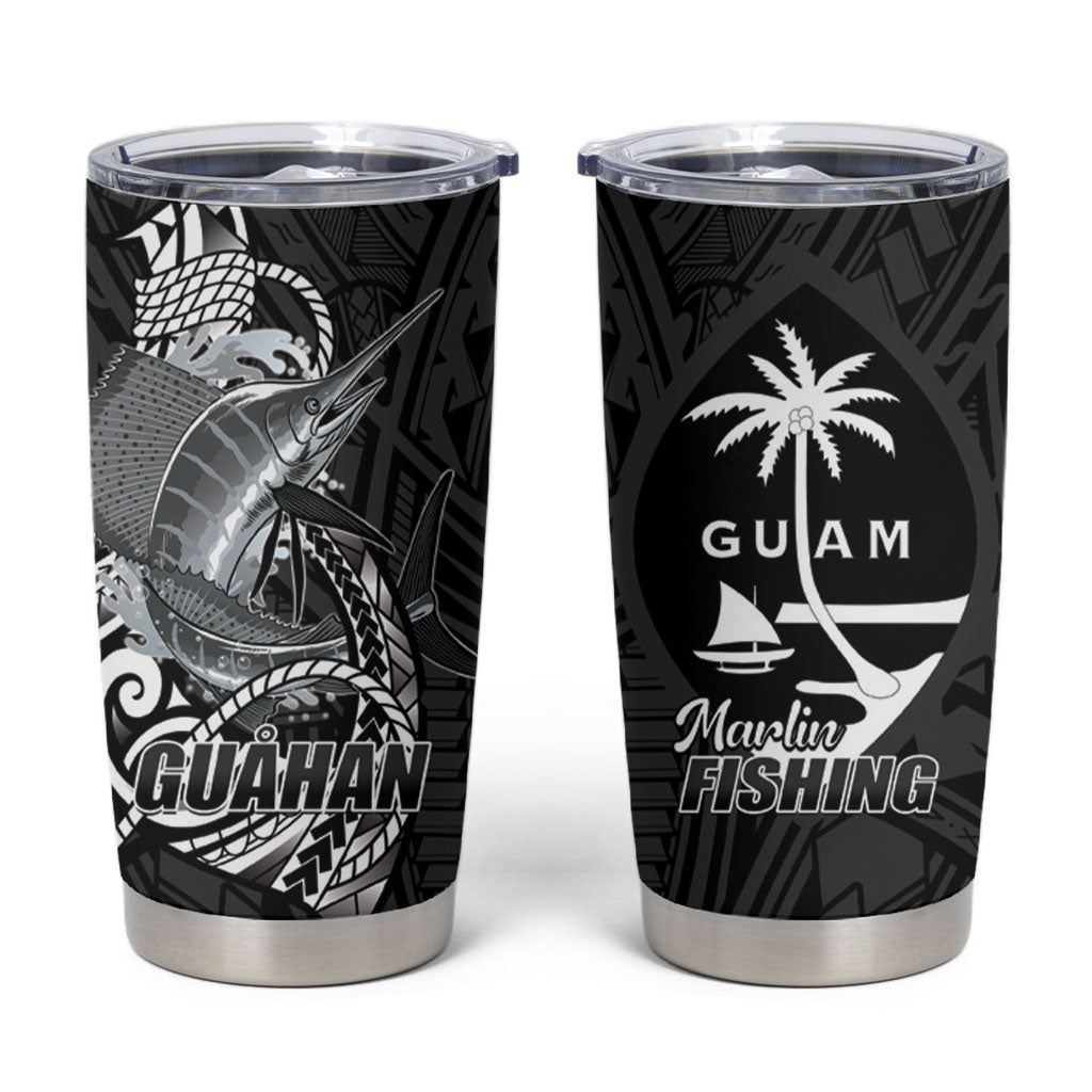 Guam Blue Marlin Fishing Tumbler Cup Guahan Fish Hook Tattoo Black Version
