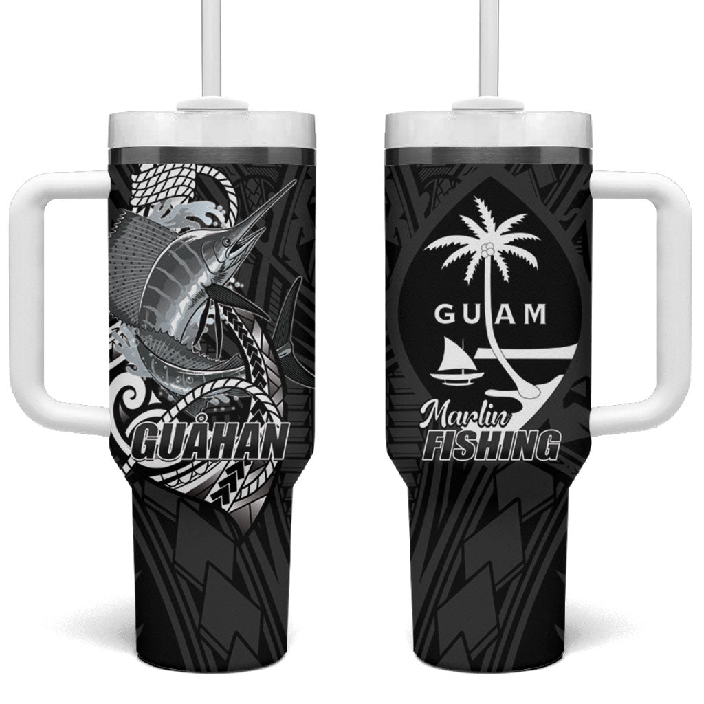 Guam Blue Marlin Fishing Tumbler With Handle Guahan Fish Hook Tattoo Black Version