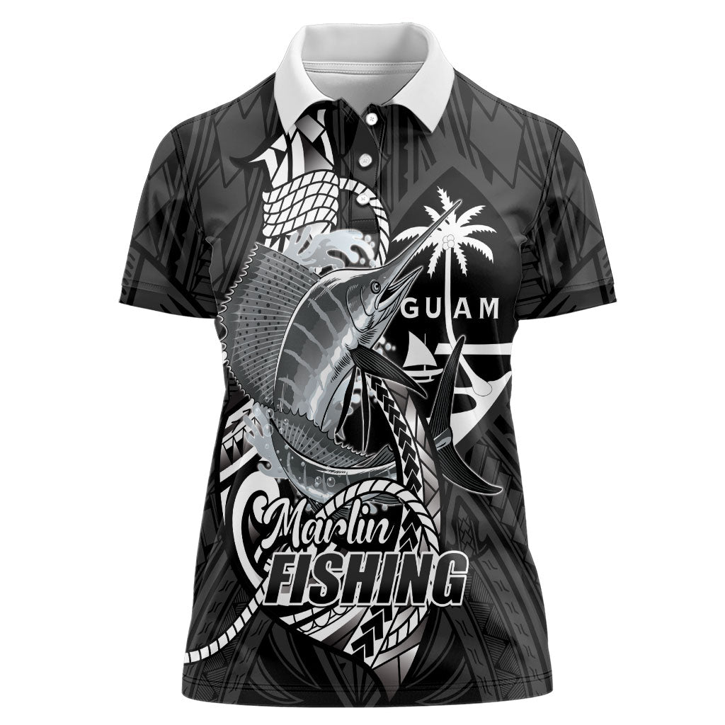 Guam Blue Marlin Fishing Women Polo Shirt Guahan Fish Hook Tattoo Black Version