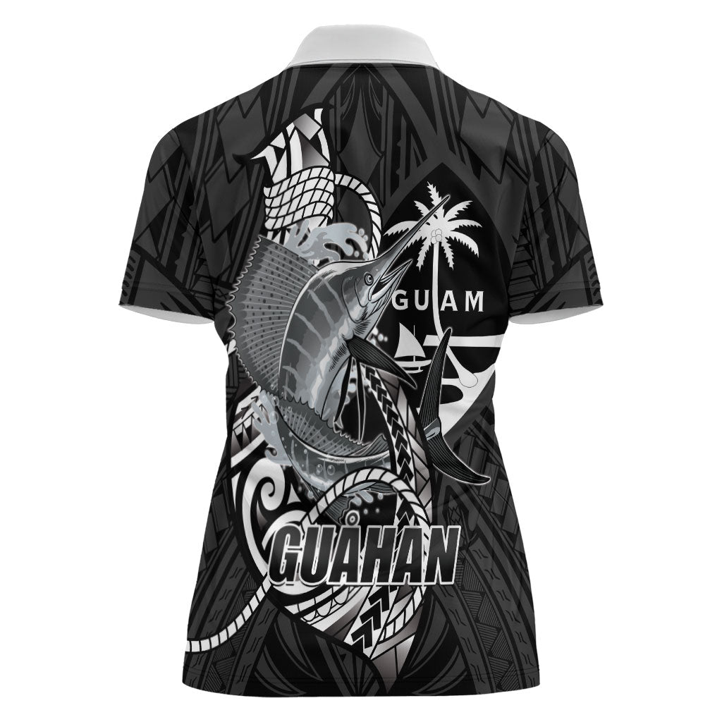 Guam Blue Marlin Fishing Women Polo Shirt Guahan Fish Hook Tattoo Black Version