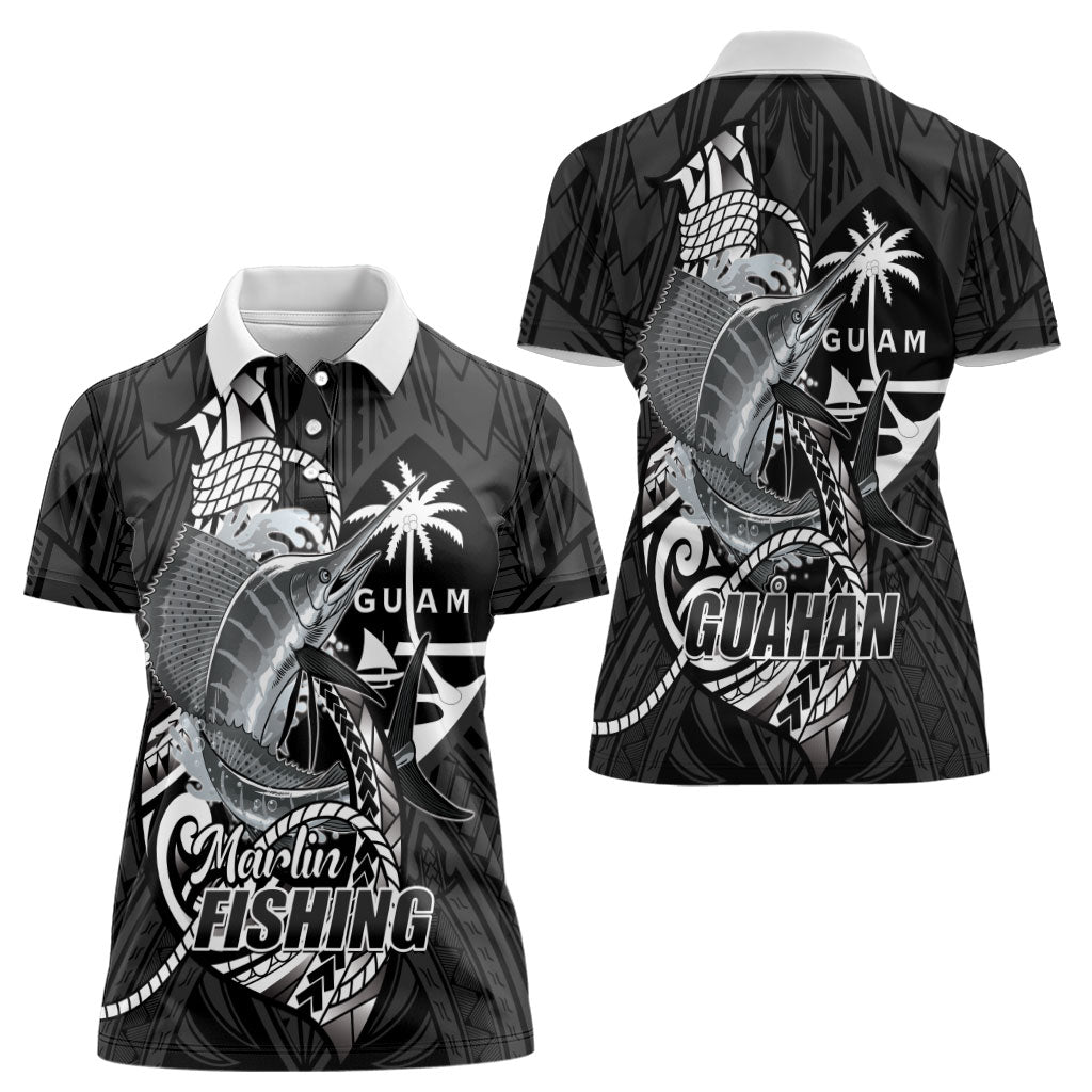 Guam Blue Marlin Fishing Women Polo Shirt Guahan Fish Hook Tattoo Black Version