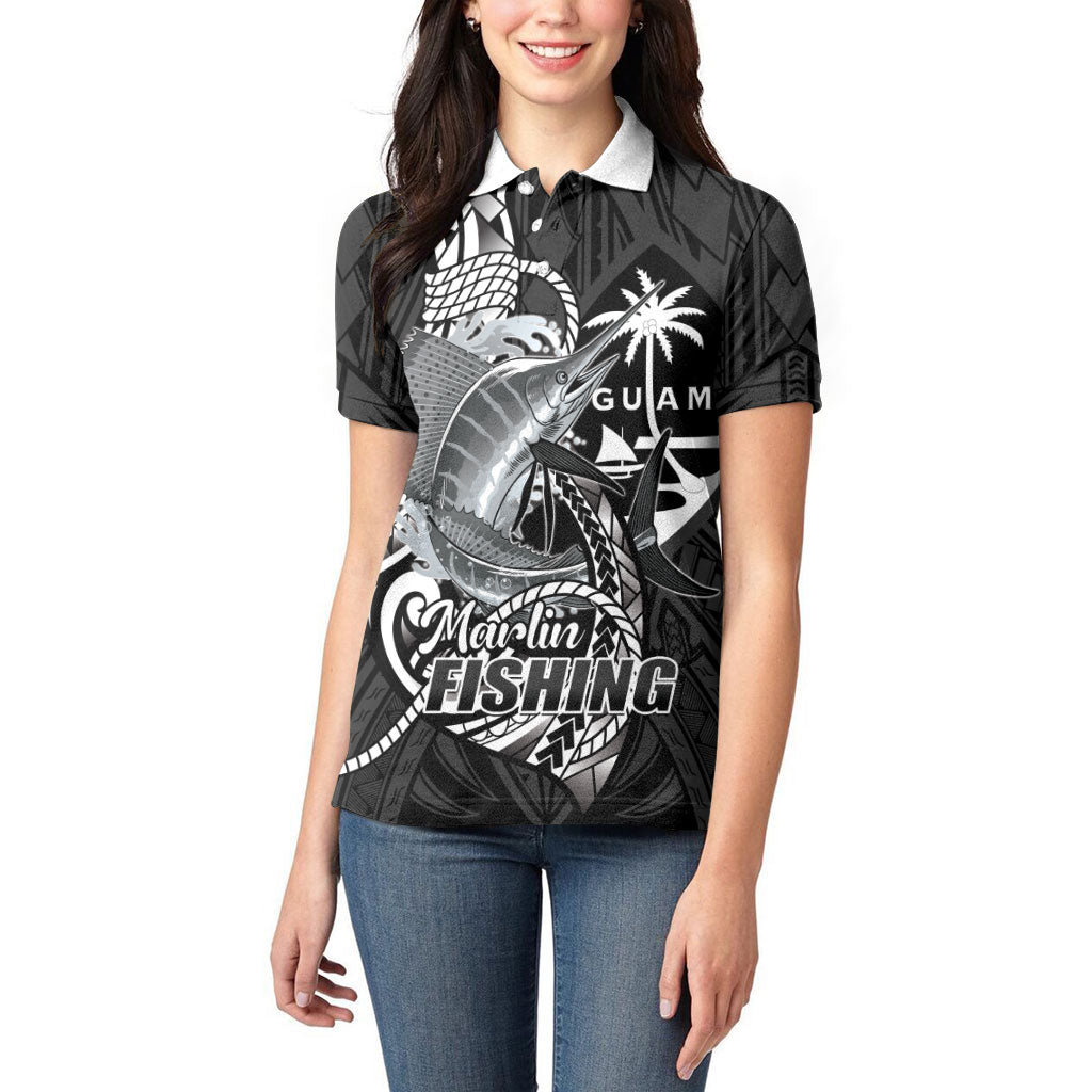 Guam Blue Marlin Fishing Women Polo Shirt Guahan Fish Hook Tattoo Black Version