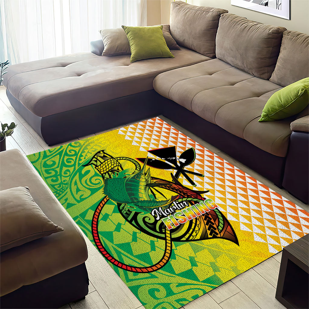 Hawaii Blue Marlin Fishing Area Rug Hawaiian Kanaka Kakau Reggae LT14 - Polynesian Pride
