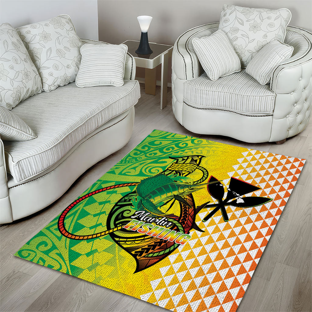 Hawaii Blue Marlin Fishing Area Rug Hawaiian Kanaka Kakau Reggae LT14 - Polynesian Pride
