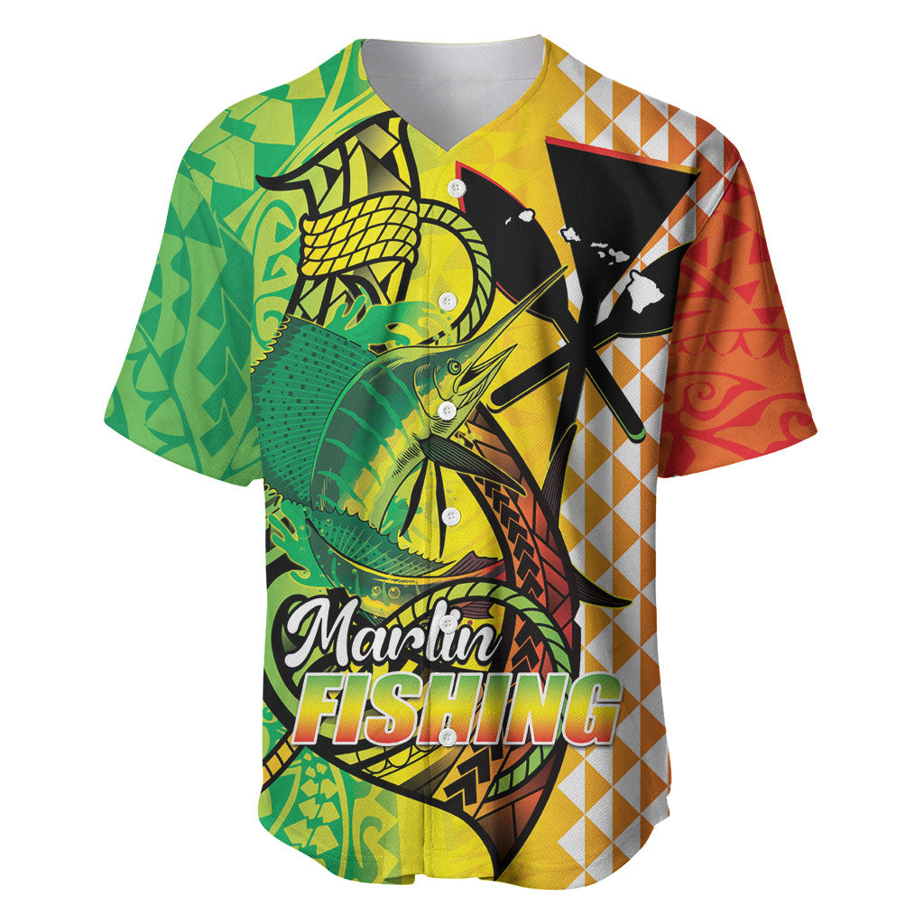 Hawaii Blue Marlin Fishing Baseball Jersey Hawaiian Kanaka Kakau Reggae LT14 Reggae - Polynesian Pride