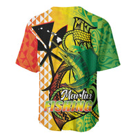 Hawaii Blue Marlin Fishing Baseball Jersey Hawaiian Kanaka Kakau Reggae LT14 - Polynesian Pride