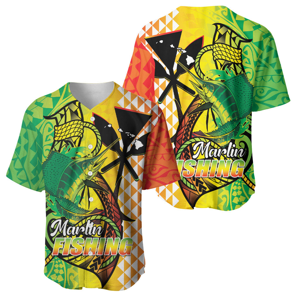 Hawaii Blue Marlin Fishing Baseball Jersey Hawaiian Kanaka Kakau Reggae LT14 - Polynesian Pride