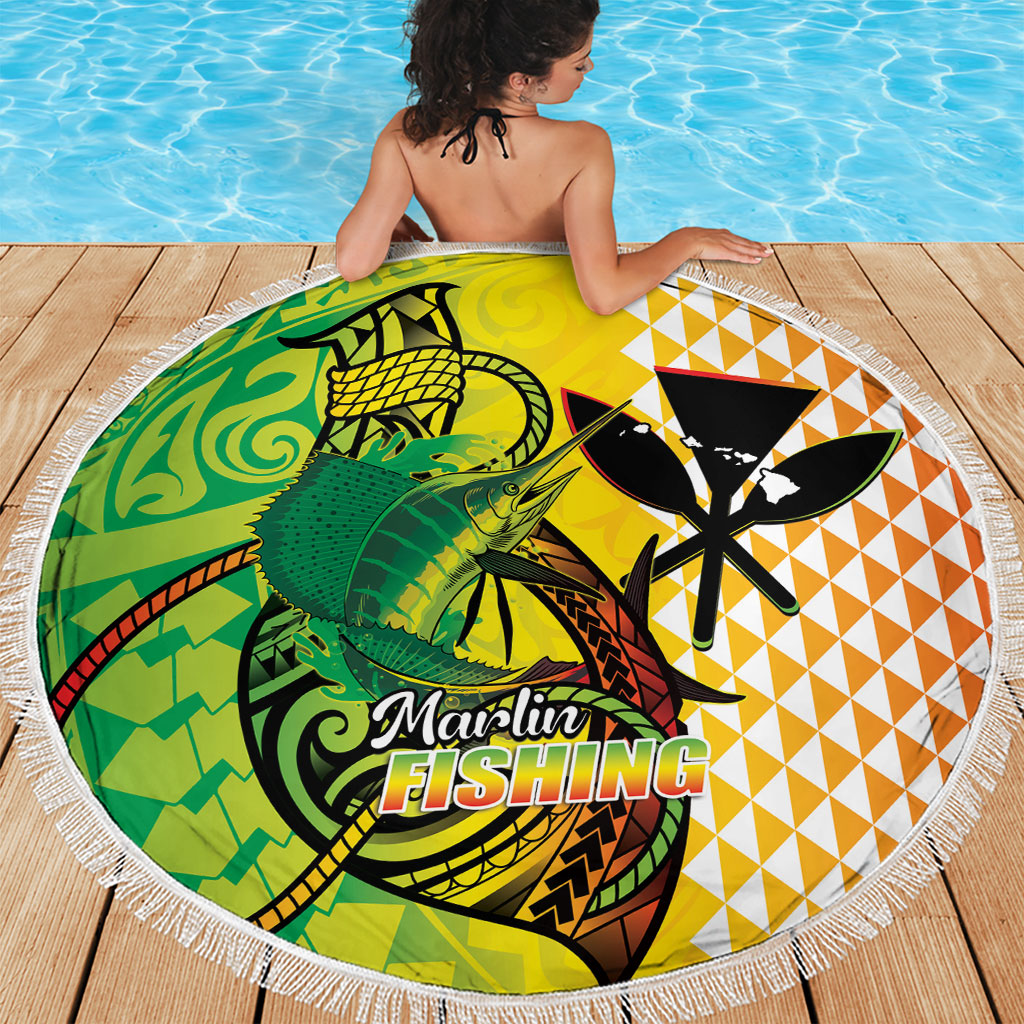 Hawaii Blue Marlin Fishing Beach Blanket Hawaiian Kanaka Kakau Reggae LT14 - Polynesian Pride