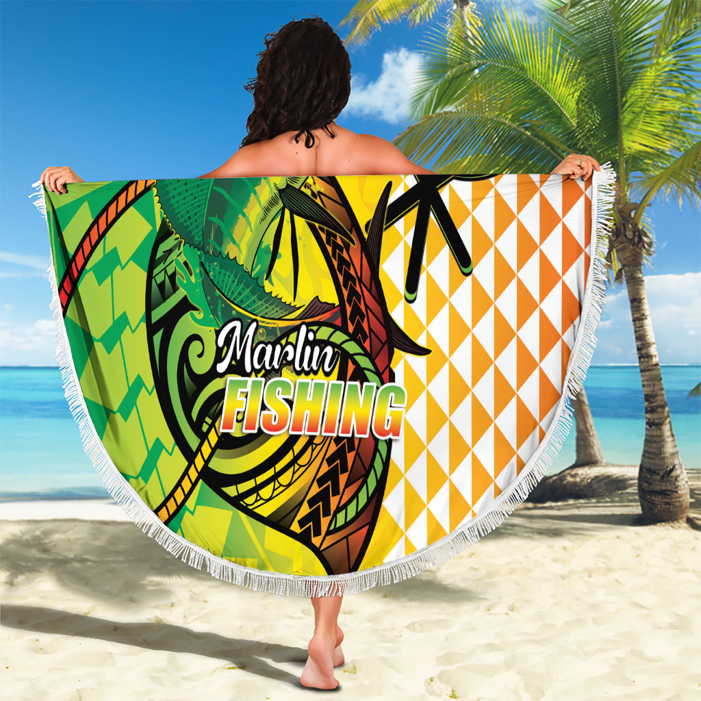 Hawaii Blue Marlin Fishing Beach Blanket Hawaiian Kanaka Kakau Reggae LT14 - Polynesian Pride
