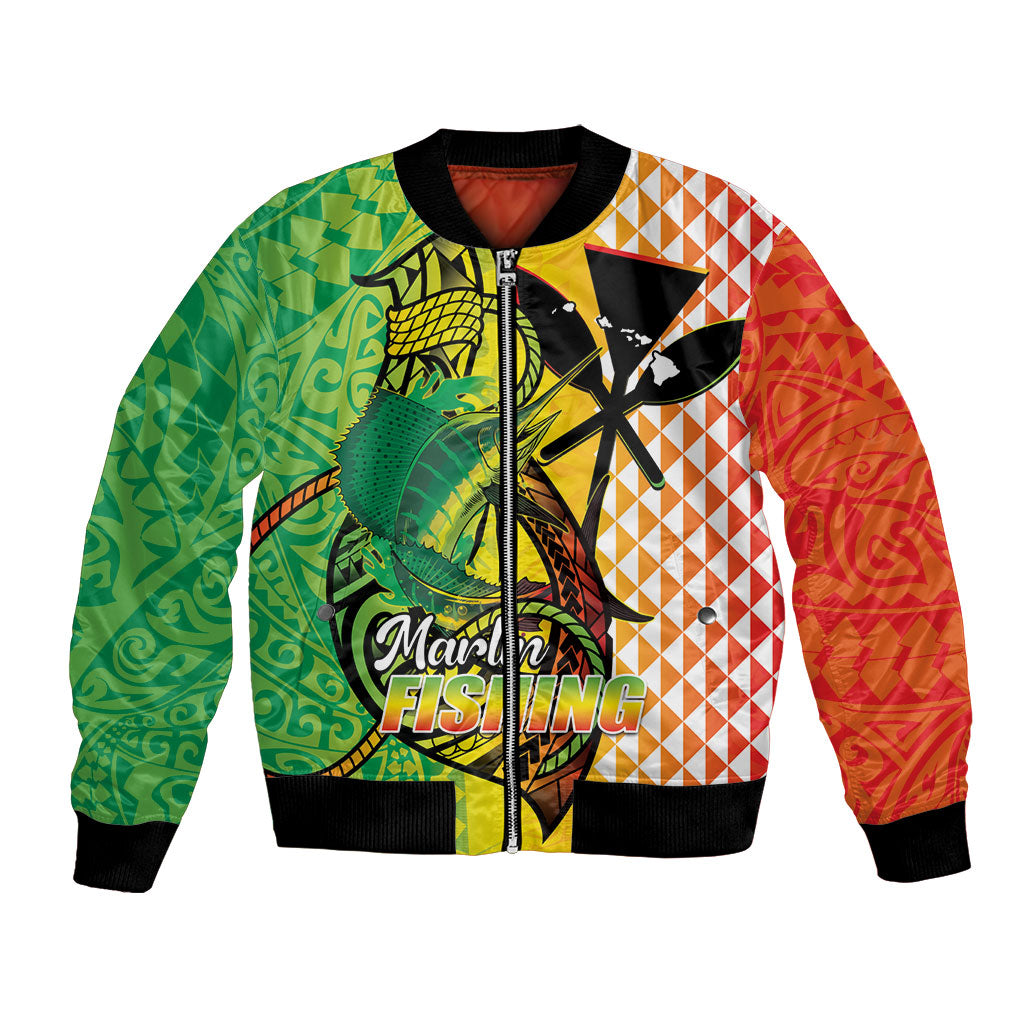 Hawaii Blue Marlin Fishing Bomber Jacket Hawaiian Kanaka Kakau Reggae LT14 Unisex Reggae - Polynesian Pride