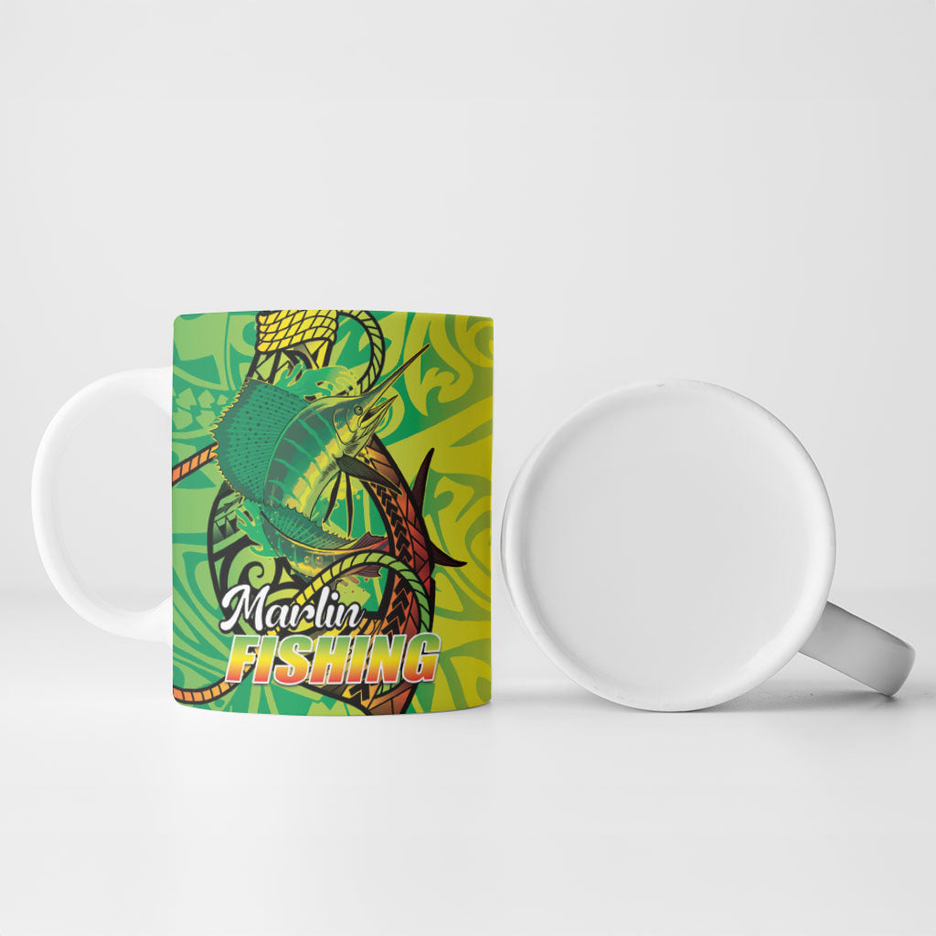 Hawaii Blue Marlin Fishing Ceramic Mug Hawaiian Kanaka Kakau Reggae LT14 - Polynesian Pride
