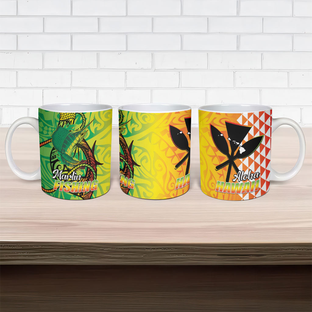 Hawaii Blue Marlin Fishing Ceramic Mug Hawaiian Kanaka Kakau Reggae LT14 - Polynesian Pride
