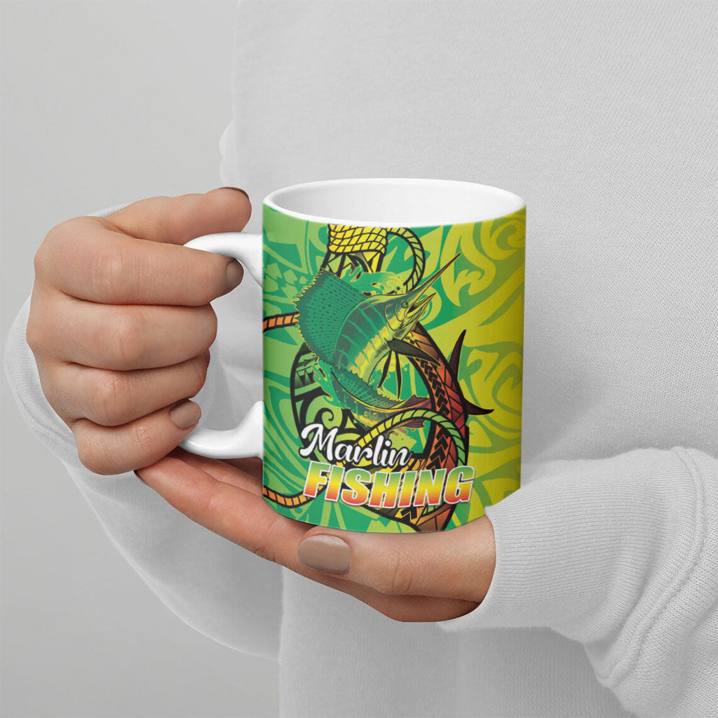 Hawaii Blue Marlin Fishing Ceramic Mug Hawaiian Kanaka Kakau Reggae LT14 - Polynesian Pride