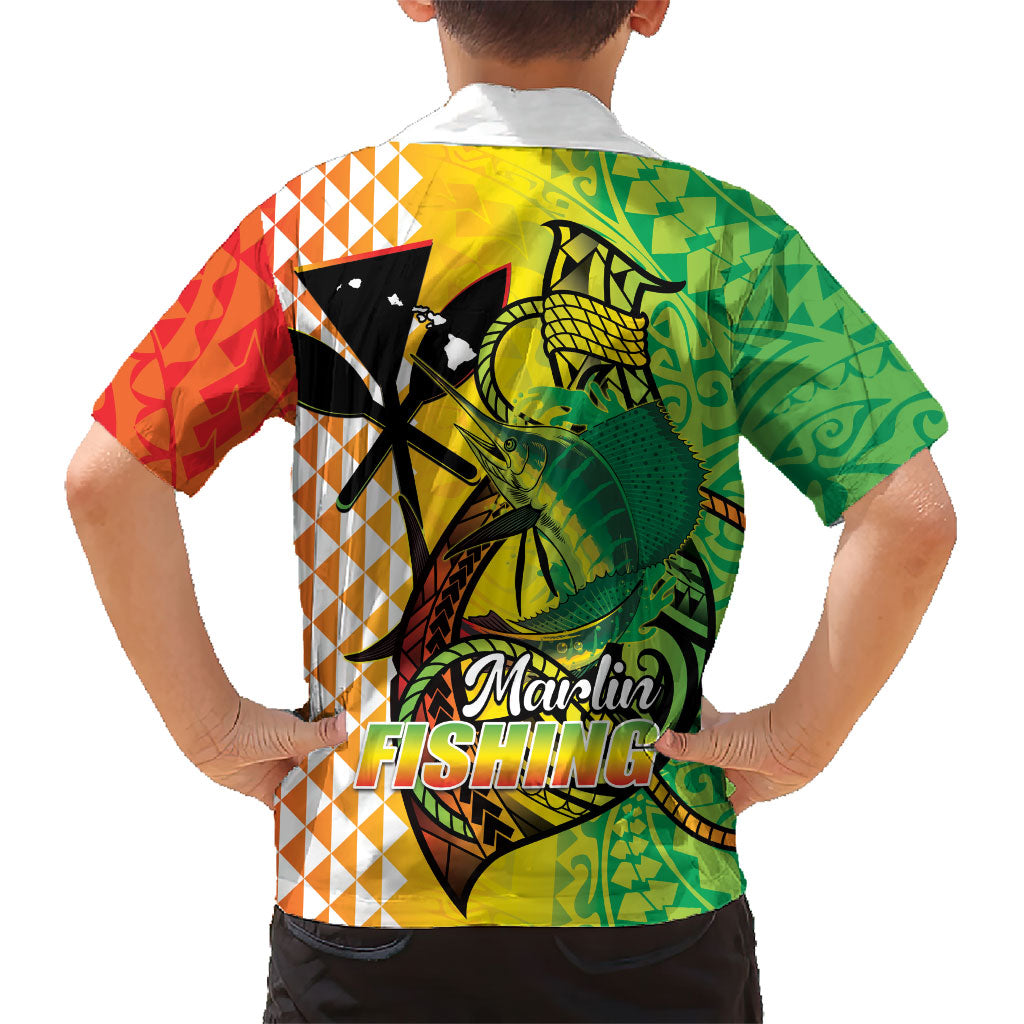 Hawaii Blue Marlin Fishing Family Matching Summer Maxi Dress and Hawaiian Shirt Hawaiian Kanaka Kakau Reggae