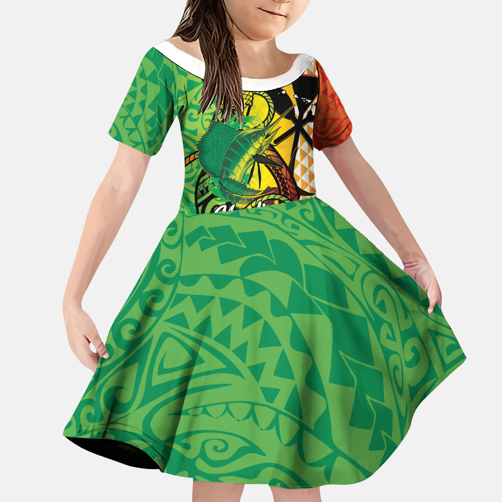 Hawaii Blue Marlin Fishing Family Matching Summer Maxi Dress and Hawaiian Shirt Hawaiian Kanaka Kakau Reggae