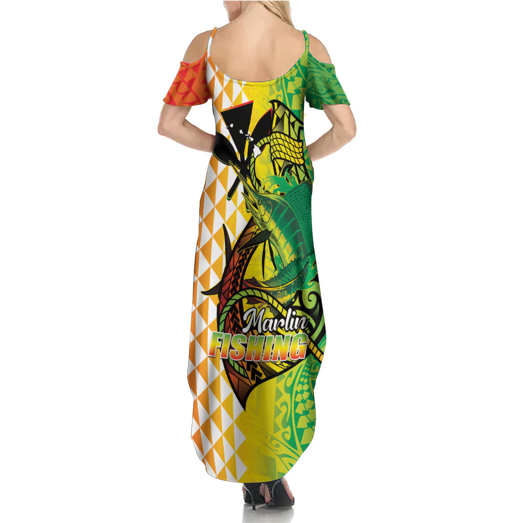 Hawaii Blue Marlin Fishing Family Matching Summer Maxi Dress and Hawaiian Shirt Hawaiian Kanaka Kakau Reggae