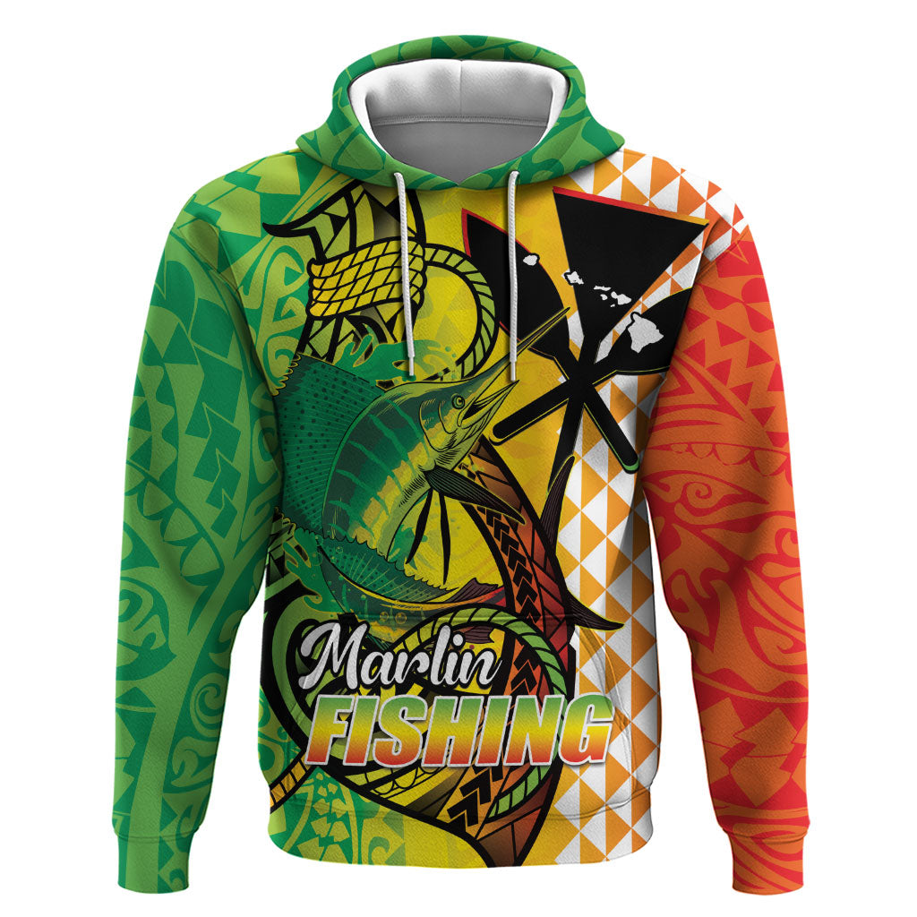 Hawaii Blue Marlin Fishing Hoodie Hawaiian Kanaka Kakau Reggae