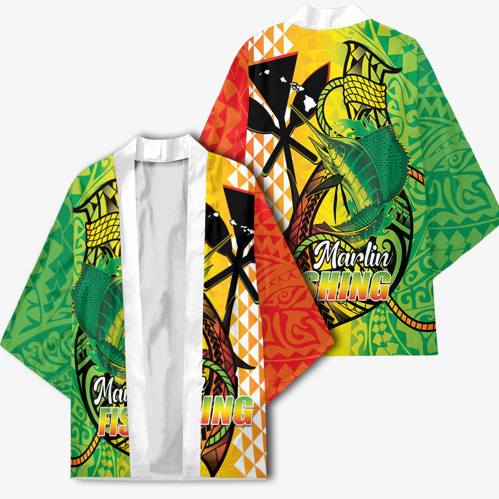 Hawaii Blue Marlin Fishing Kimono Hawaiian Kanaka Kakau Reggae