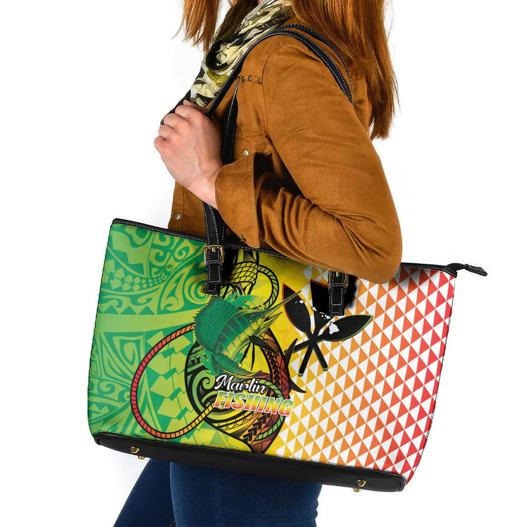 Hawaii Blue Marlin Fishing Leather Tote Bag Hawaiian Kanaka Kakau Reggae LT14 Reggae - Polynesian Pride
