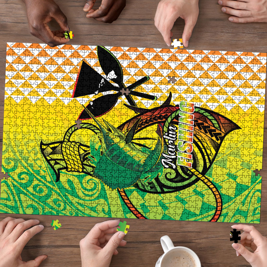 Hawaii Blue Marlin Fishing Puzzle Hawaiian Kanaka Kakau Reggae LT14 - Polynesian Pride