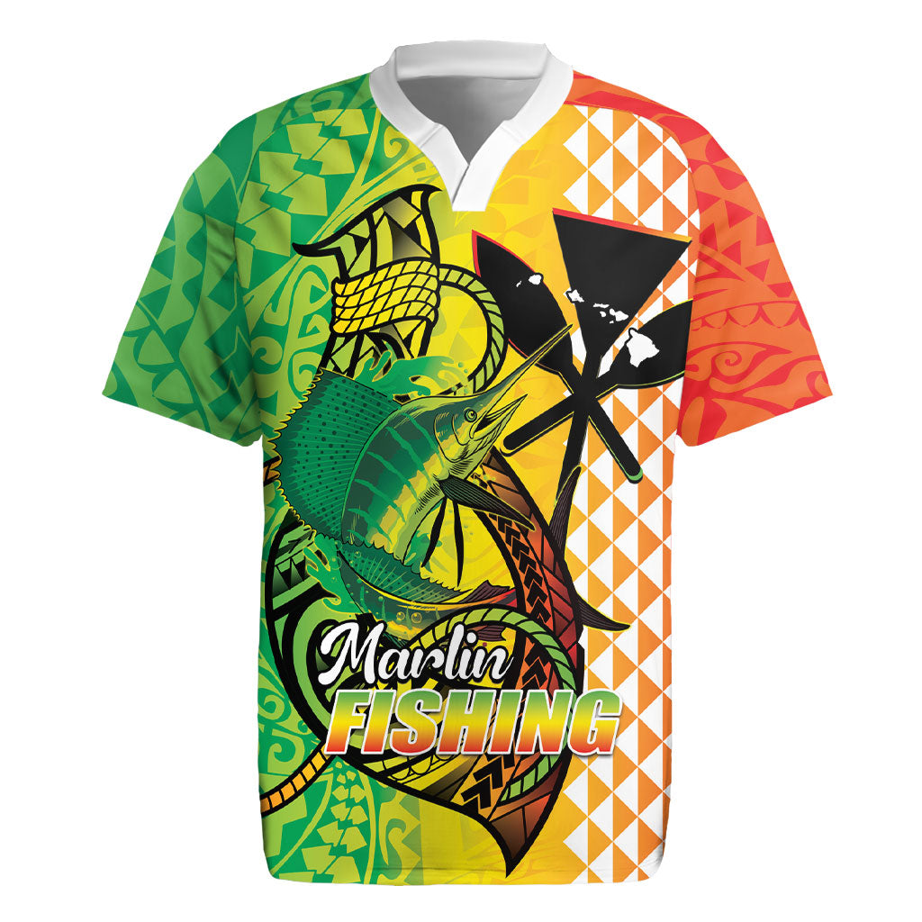 Hawaii Blue Marlin Fishing Rugby Jersey Hawaiian Kanaka Kakau Reggae LT14 Reggae - Polynesian Pride