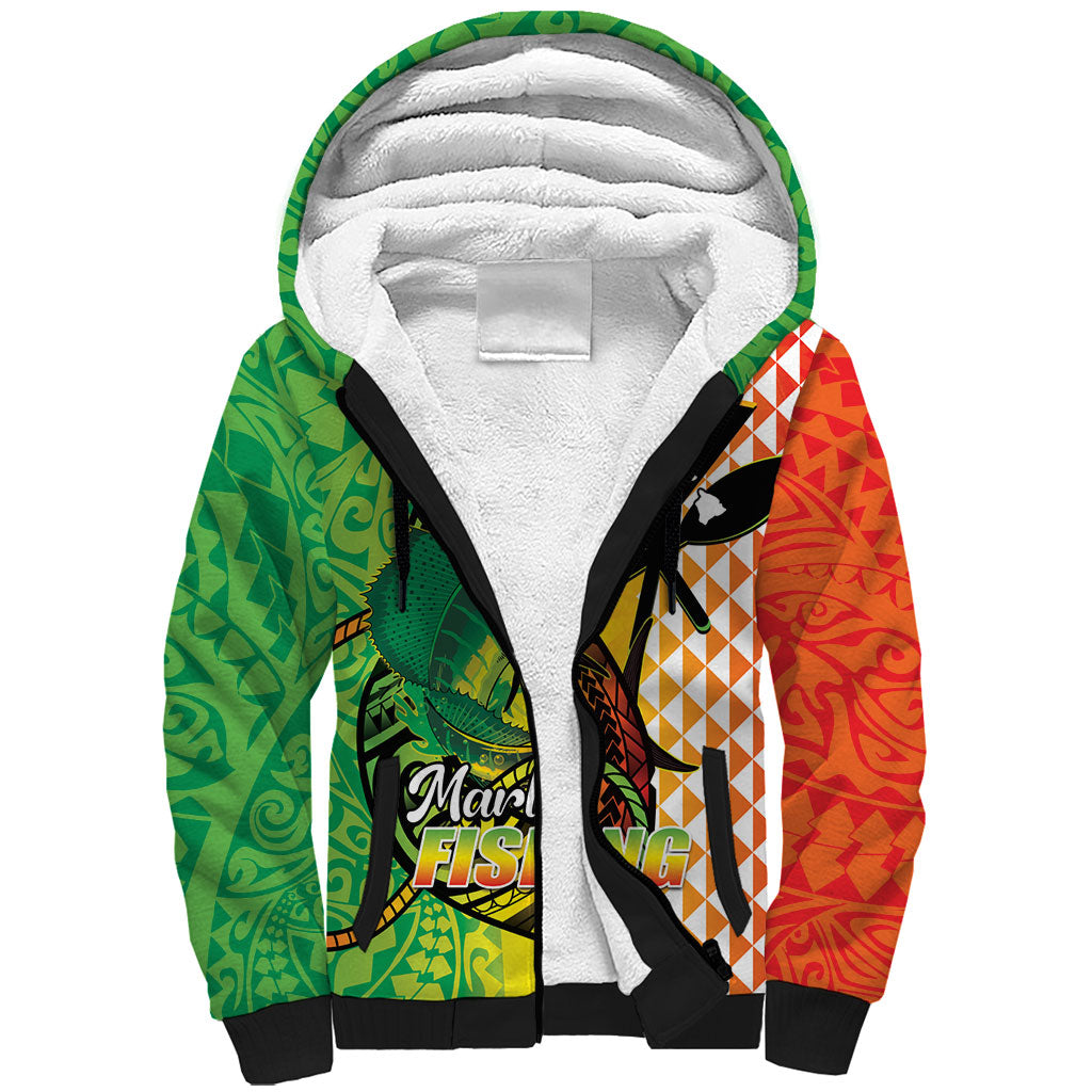 Hawaii Blue Marlin Fishing Sherpa Hoodie Hawaiian Kanaka Kakau Reggae
