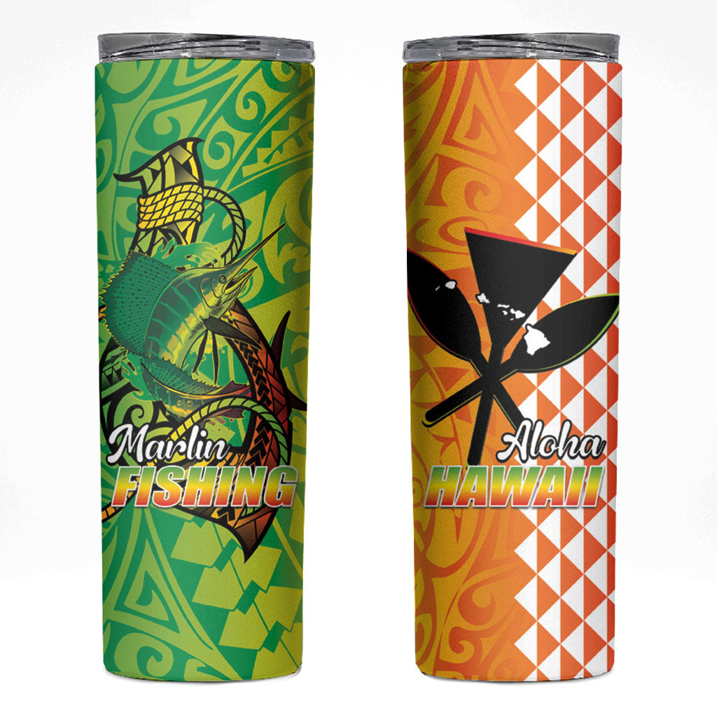 Hawaii Blue Marlin Fishing Skinny Tumbler Hawaiian Kanaka Kakau Reggae LT14 Reggae - Polynesian Pride