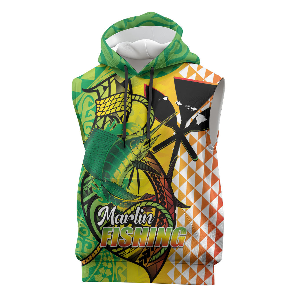 Hawaii Blue Marlin Fishing Sleeveless Hoodie Hawaiian Kanaka Kakau Reggae LT14 Reggae - Polynesian Pride