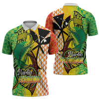 Hawaii Blue Marlin Fishing Zipper Polo Shirt Hawaiian Kanaka Kakau Reggae