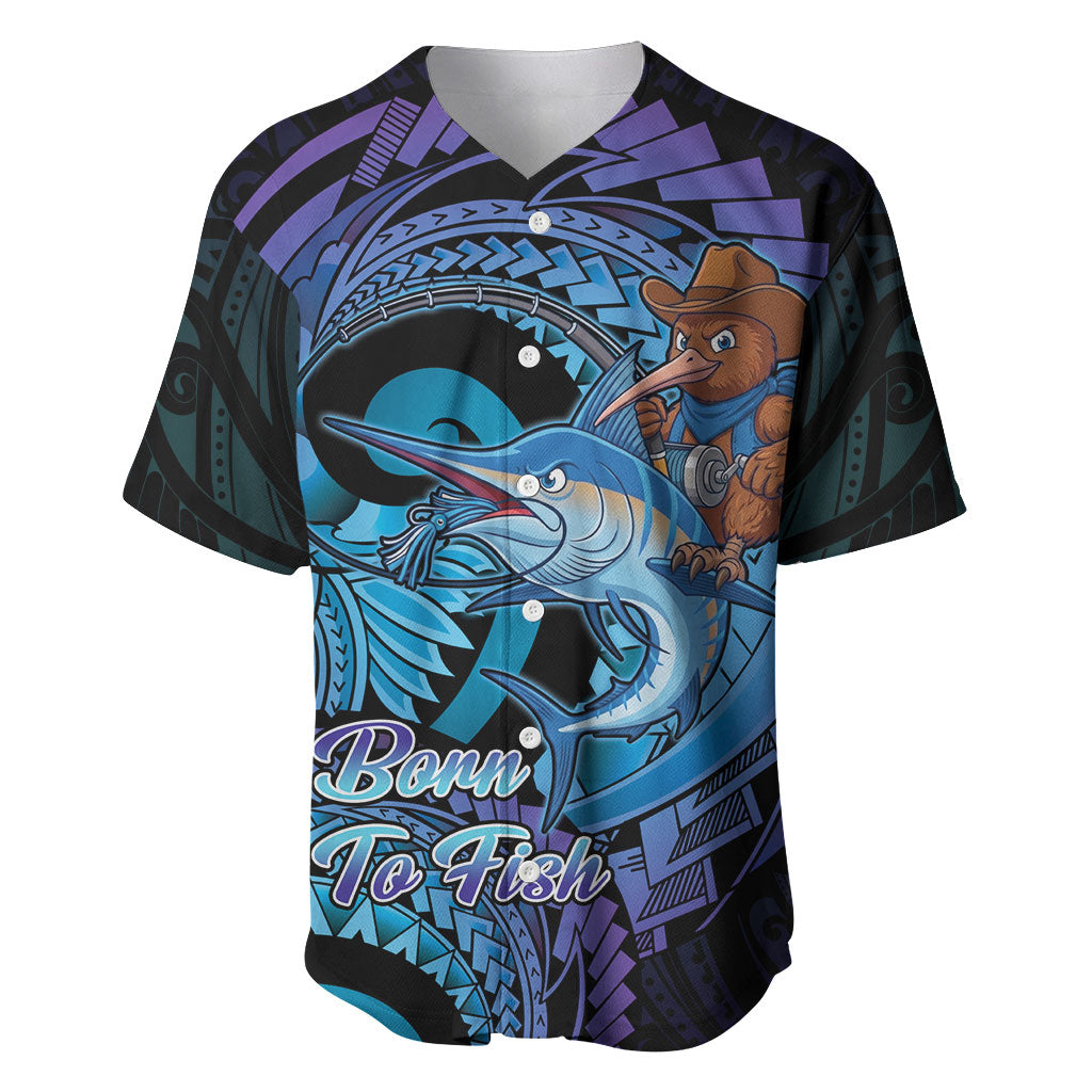 Personalised Blue Marlin Fishing New Zealand Baseball Jersey NZ Kiwi Cowboy Born To Fish