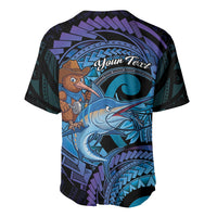 Personalised Blue Marlin Fishing New Zealand Baseball Jersey NZ Kiwi Cowboy Born To Fish