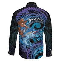Personalised Blue Marlin Fishing New Zealand Family Matching Long Sleeve Bodycon Dress and Hawaiian Shirt NZ Kiwi Cowboy Born To Fish LT14 - Polynesian Pride