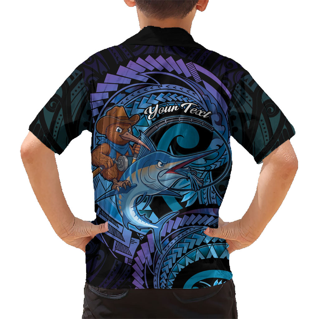 Personalised Blue Marlin Fishing New Zealand Family Matching Mermaid Dress and Hawaiian Shirt NZ Kiwi Cowboy Born To Fish LT14 - Polynesian Pride