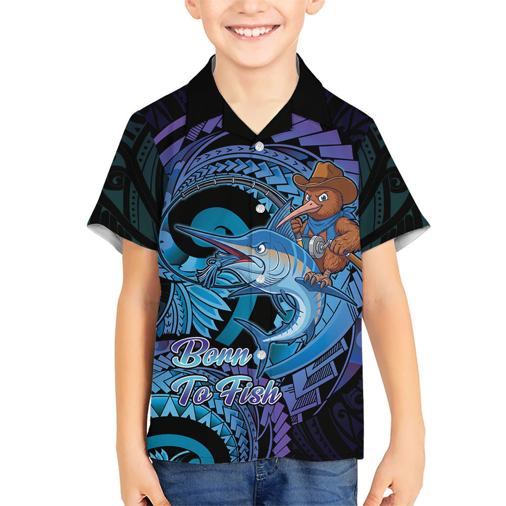 Personalised Blue Marlin Fishing New Zealand Kid Hawaiian Shirt NZ Kiwi Cowboy Born To Fish